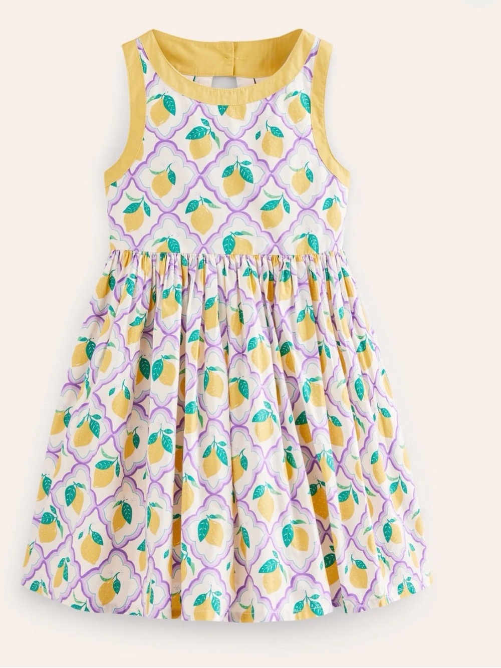 Mini Boden back detail dress in lavender lemon Grove